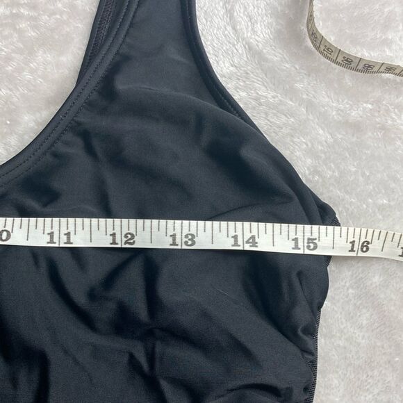 DKNY Mesh Side Shirred One Piece Swimsuit, Black Workout bathing suit - Picture 6 of 12